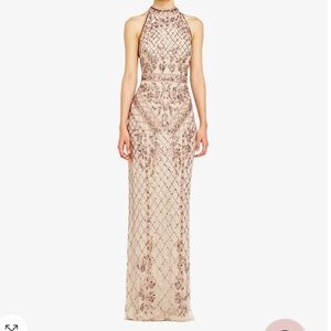 ADRIANNA PAPELL • grey/silver mock neck beaded column dress